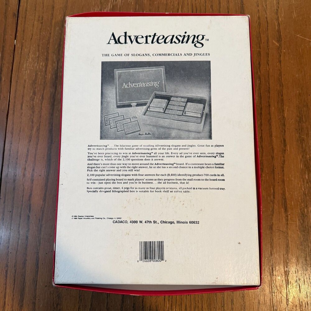 Adverteasing Board Game 1988 Cadaco No 800 Complete Slogans Jingles Ads